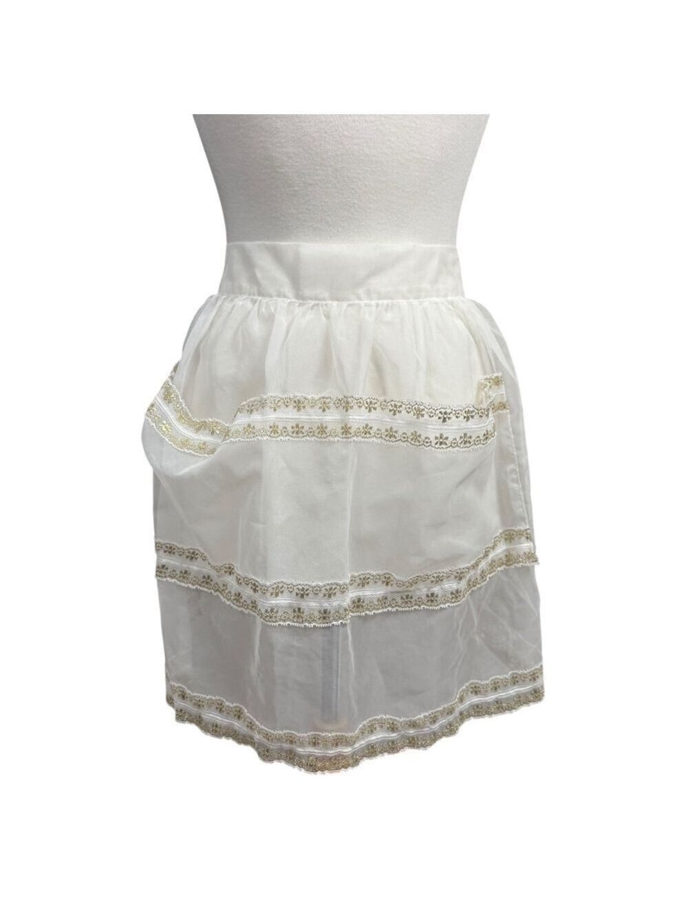 Vintage Handmade Apron One Size White with‎ Gold Trim